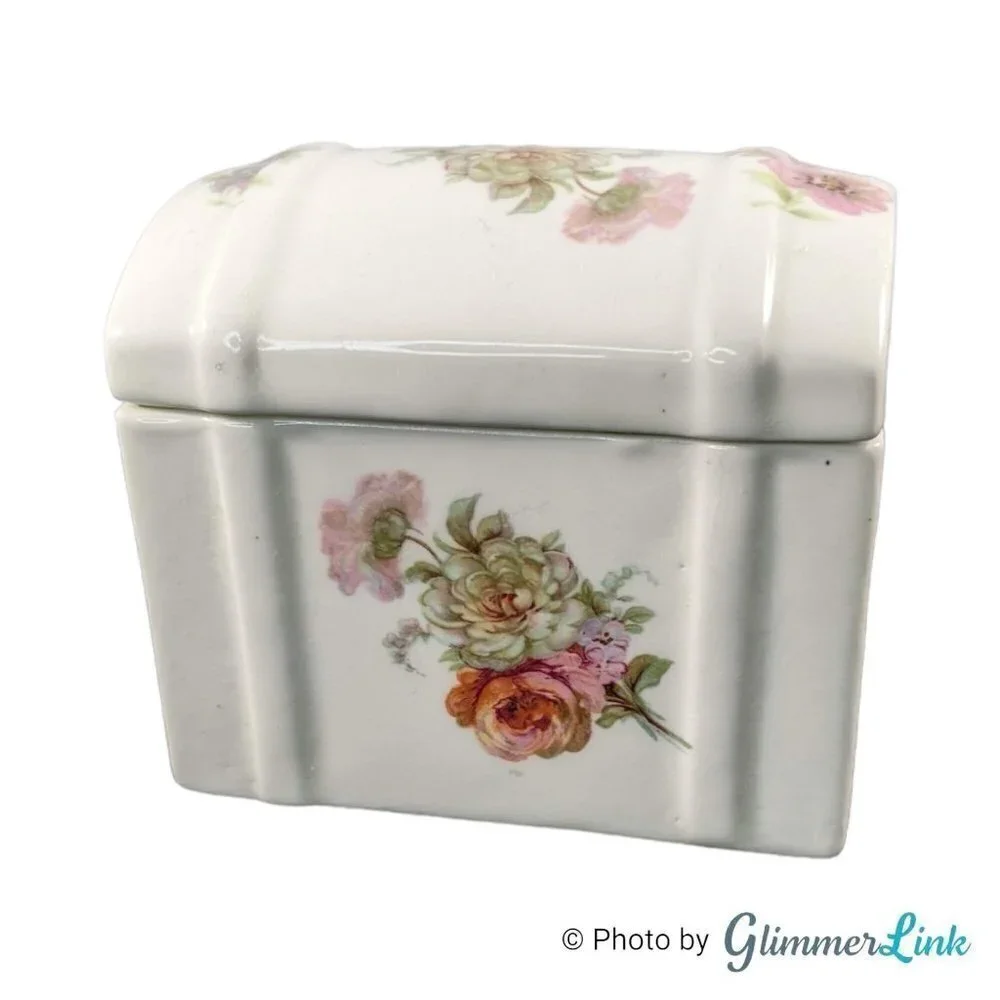 Vintage 70s Jubilee Fine Bone China Made in England Floral Trinket Box